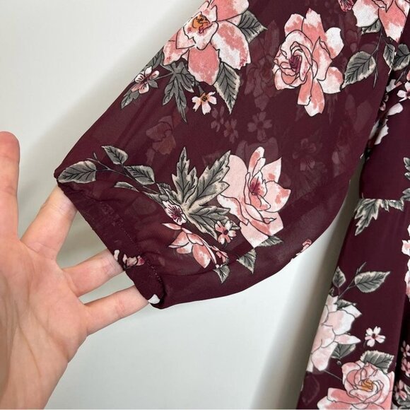 Torrid Womens Size 16 Burgundy Floral Cold Shoulder Ruffle Dress NEW Longsleeve - Picture 6 of 14